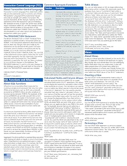 Introductory SQL Quick Reference Training Card - Laminated Tutorial Guide Cheat Sheet (Instructions and Tips)