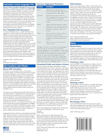 Introductory SQL Quick Reference Training Card - Laminated Tutorial Guide Cheat Sheet (Instructions and Tips)