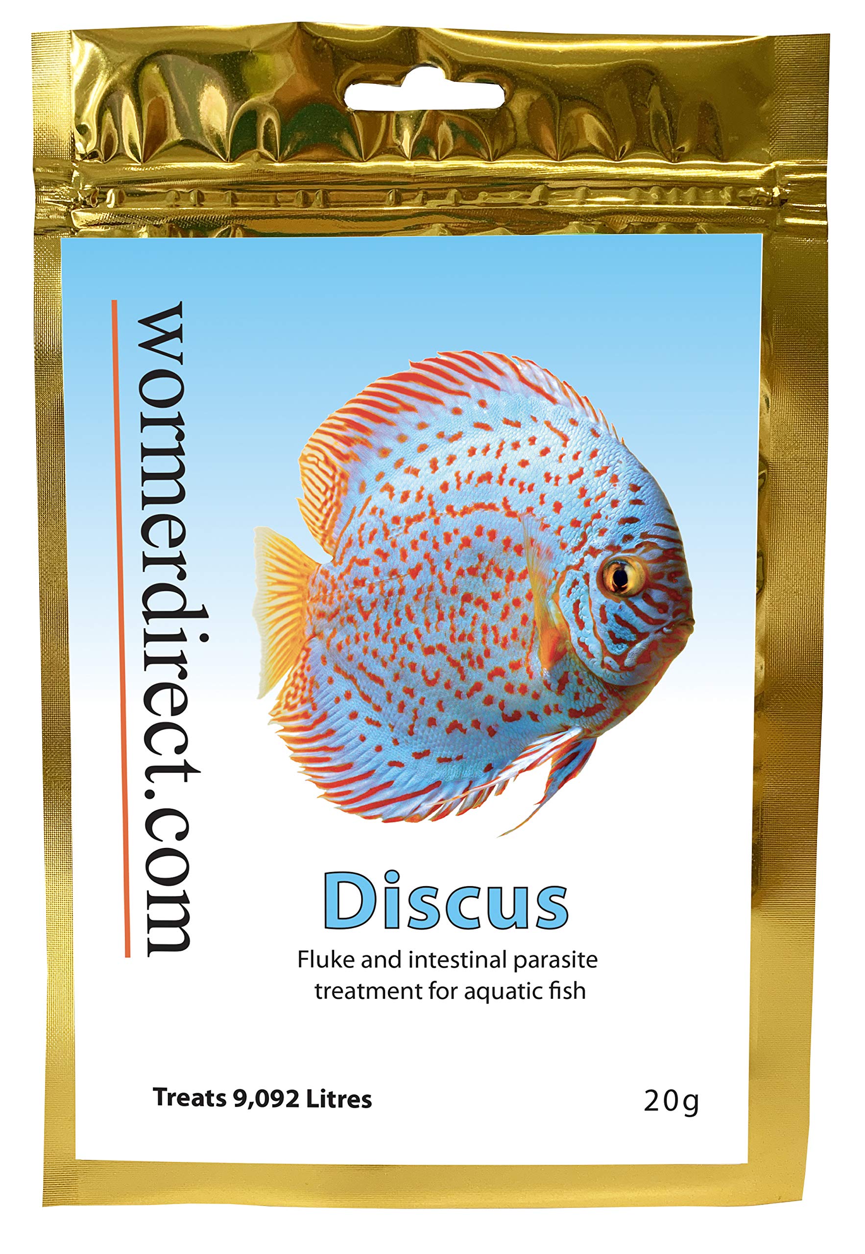 Discus Aquarium Fish Wormer 20g, Parasite Treatment for Fresh Water Fish Treats 9,092L (2000 Gallons)