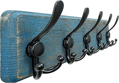 Miniatura 20 de Dseap Perchero de pared – Resistente 38-1/4 pulgadas de largo, con 10 tri-ganchos personalizados reforzados, colgador de pared de madera maciza para