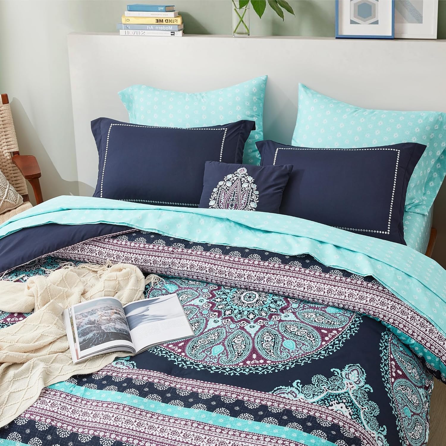 Degrees of Comfort Teen Twin Complete Comforter Sets for Girls, Boho Medallion Tween Bed in A Bag 6 Piece, Blue Microfiber Bedding Set with Sheets, Matching Decorative Pillow - Image 4
