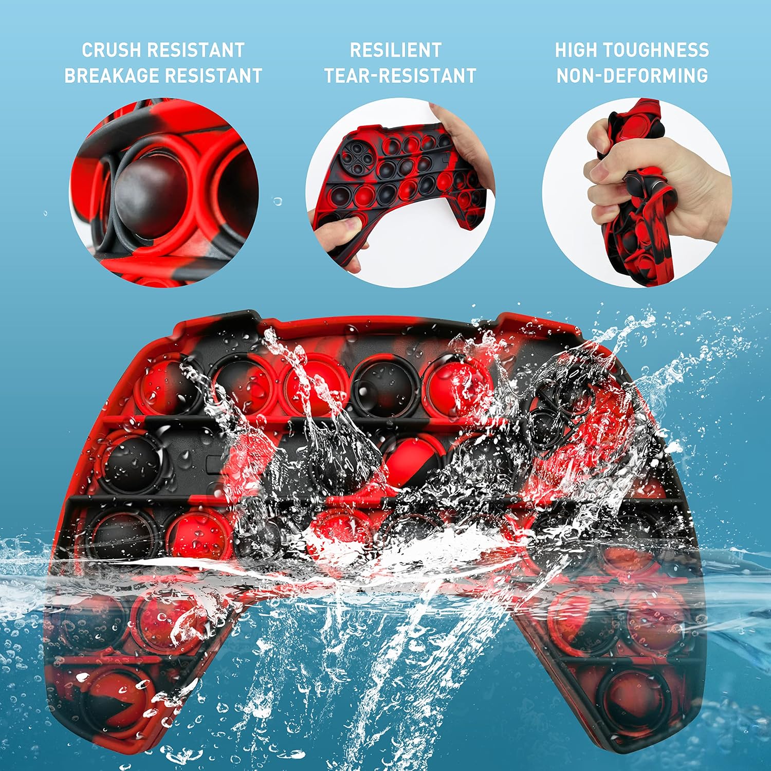 Push Pop Game Controller Pop Fidget Toy, Stress Relief Video Game Pop for Boys, Gamepad Pop Fidget Poppers Suitable for ADHD, Sensory Pop Fidget Toys Gift for Boys and Girls. (Blue Black)