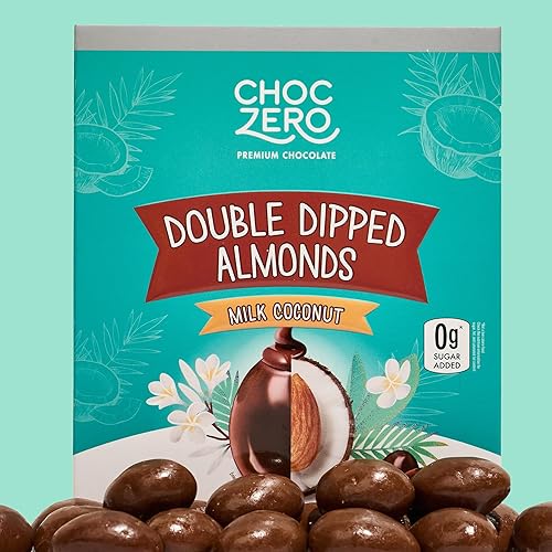 Miniatura 5 de ChocZero's Coconut - Almendras cubiertas de chocolate con leche, sin azúcar añadido, bajo en carbohidratos, apto para keto, sin gluten, postre de