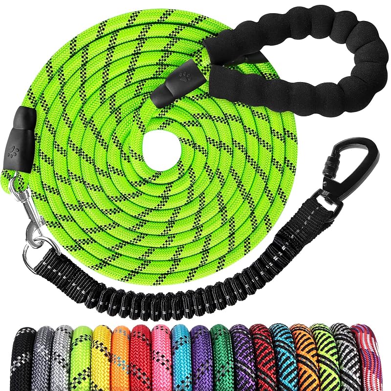Guia longa para cães jenico de corda com bungee, gancho giratório e detalhes refletivos, verde, 9,14 m x 0,85 cm