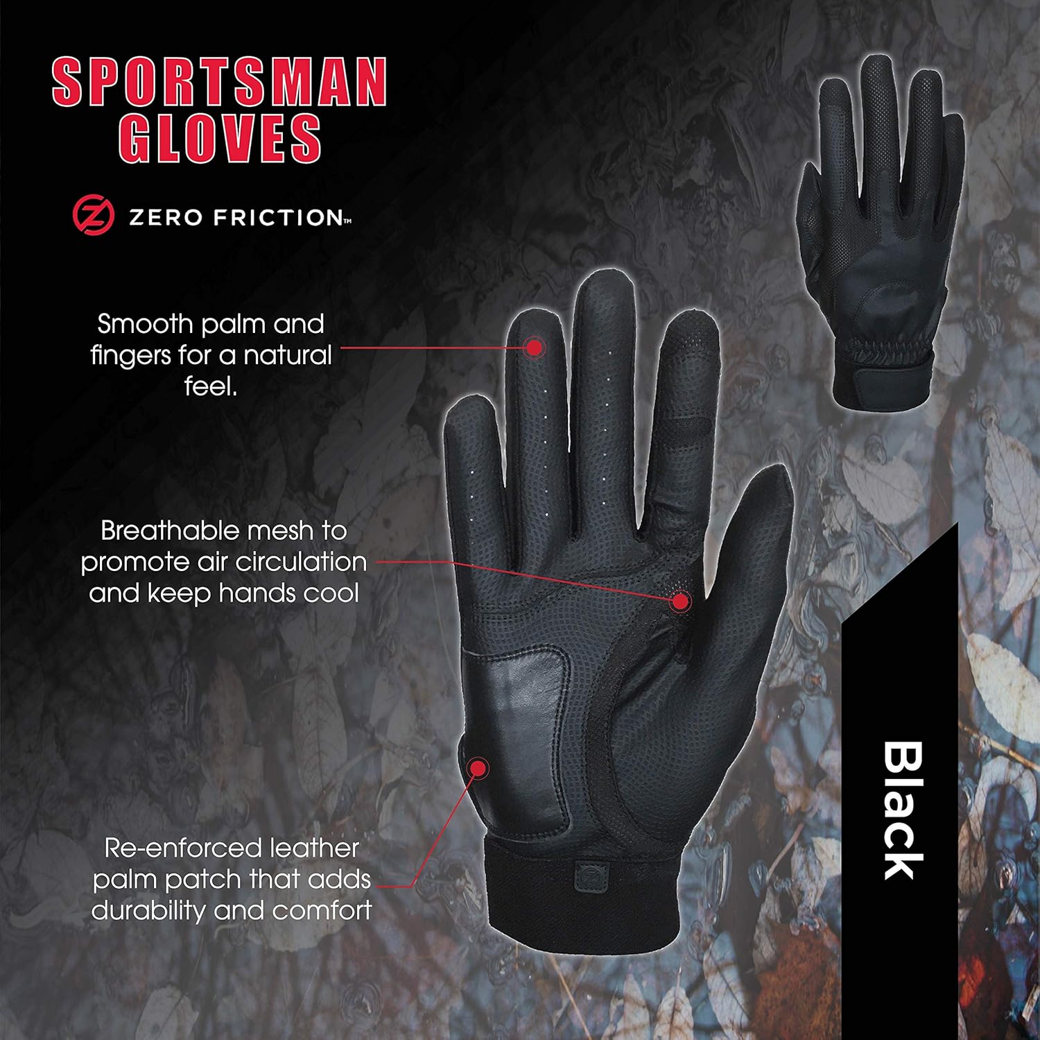 Zero Friction Sportsman's Gloves Black (Pair), Great for Hunting, Fishing, Camping, and Shooting, Universal-Fit : Sports & Outdoors