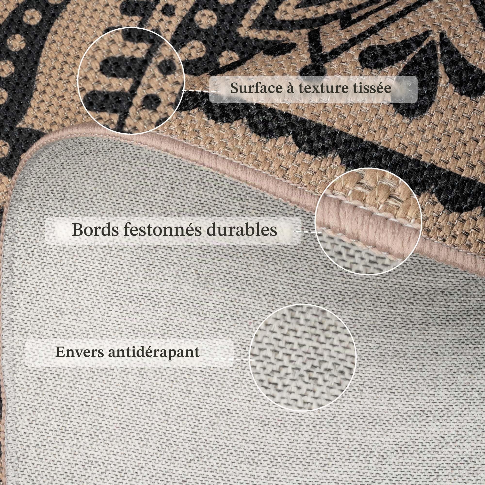 Homcomodar Tapis rond 120 cm, aspect jute, tapis de salon, extérieur, lavable, style bohème, marron, pour chambre, balcon, terrasse