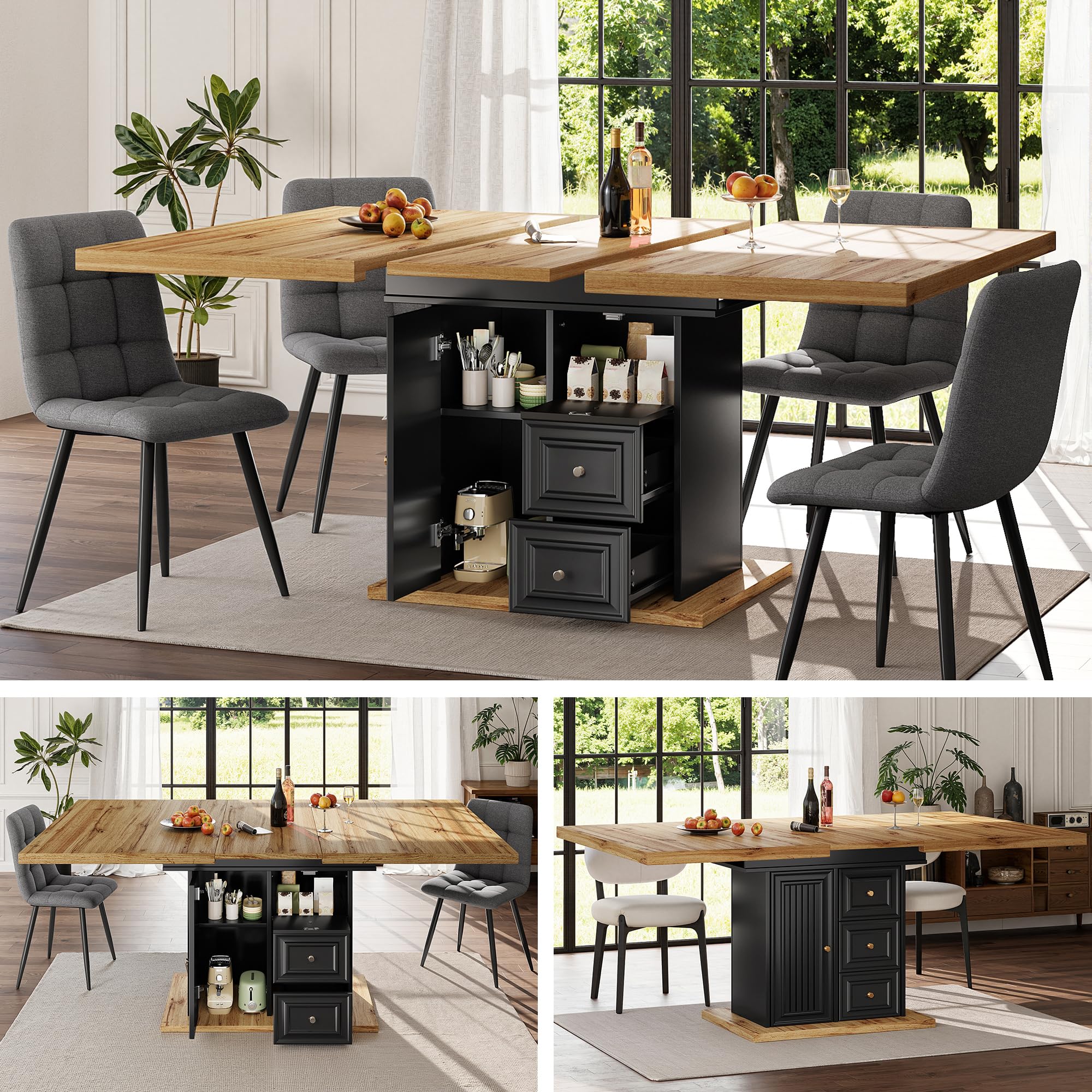 Table à manger extensible 110 140 x 80 cm avec rangement et tiroir