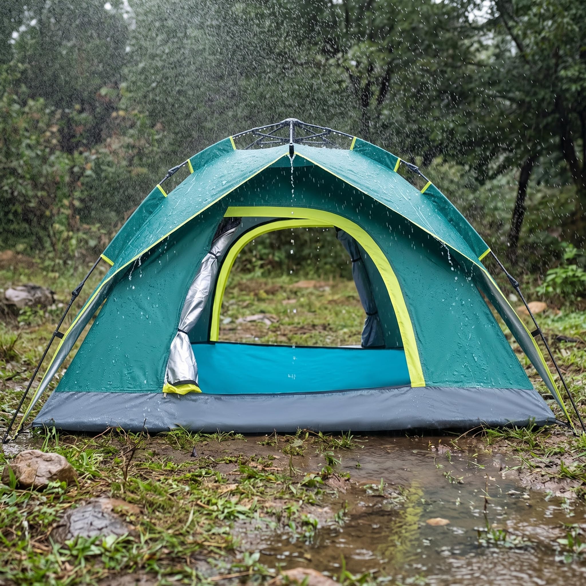 Zelt für 3-4 Personen – Automatisches Camping Zelt Wasserdicht & Winddicht, Doppelschichtiges Kuppelzelt für Outdoor-Abenteuer