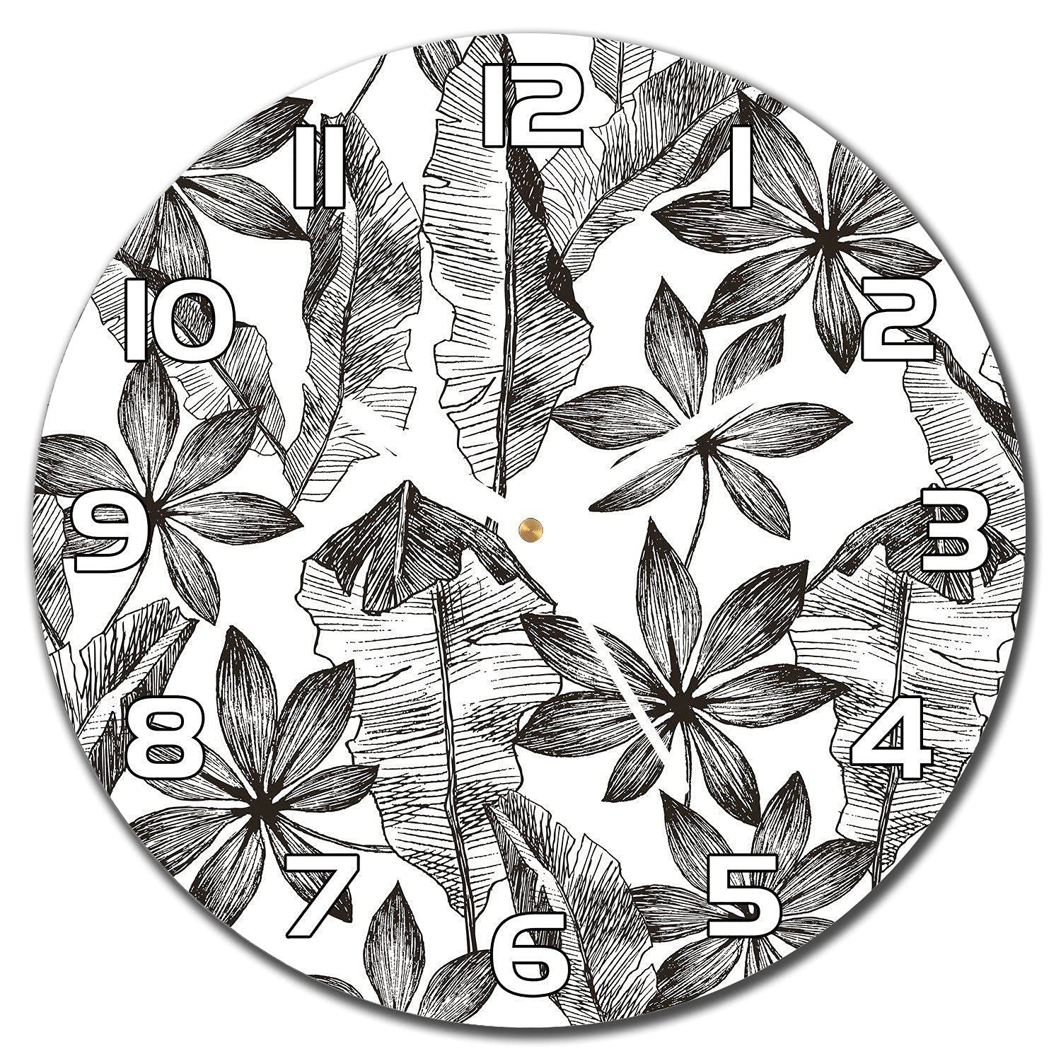 Horloge en verre de cuisine au motif feuilles dessinées Coloray pour une ambiance zen