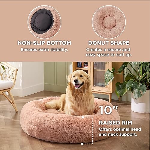Vista 286 de Bedsure - Cama relajante para perros medianos, lavable, tipo dona, cama para gato, antideslizante, redonda, afelpada, mullida, de piel sintética