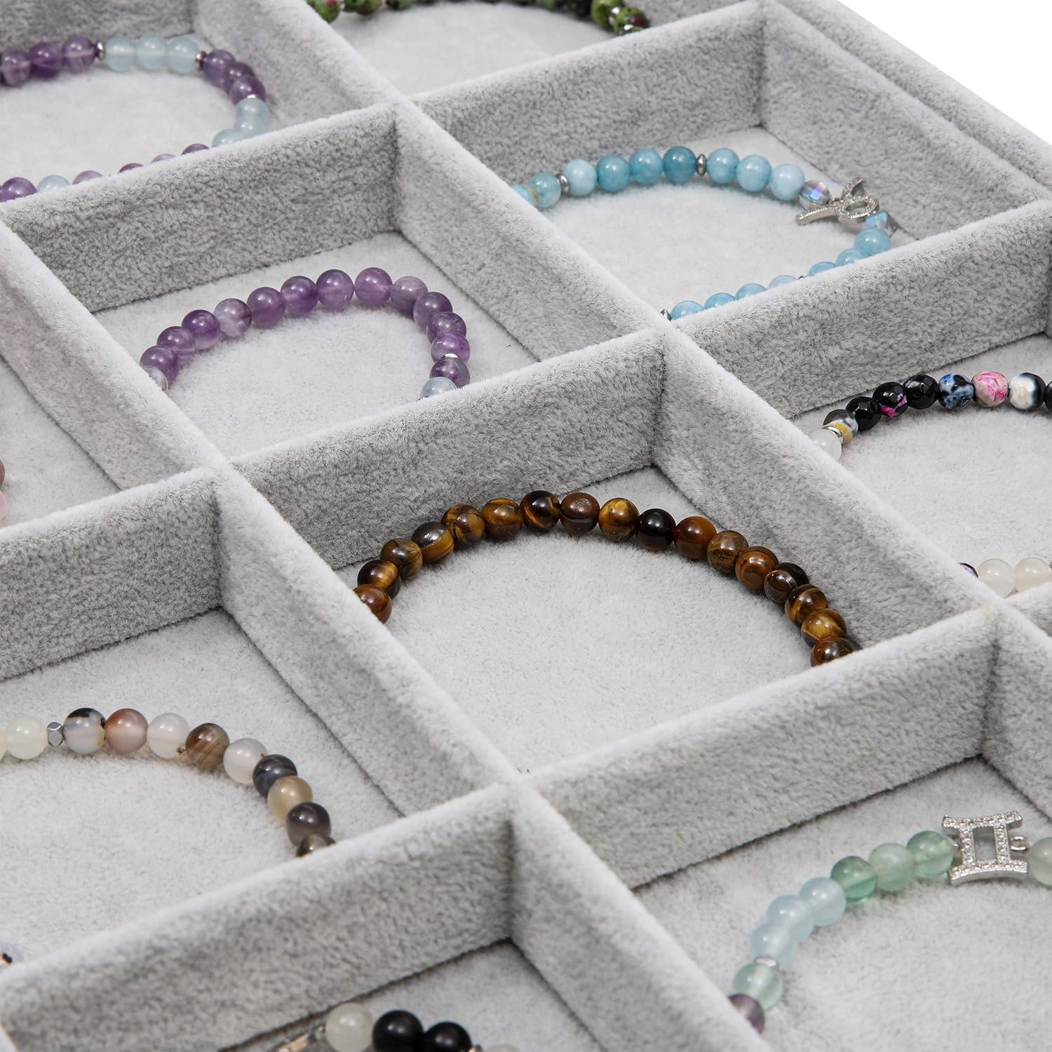 12 Grid Stackable Jewelry Tray (13.5 x 9.5 Inches, Grey Velvet) : Clothing, Shoes & Jewelry