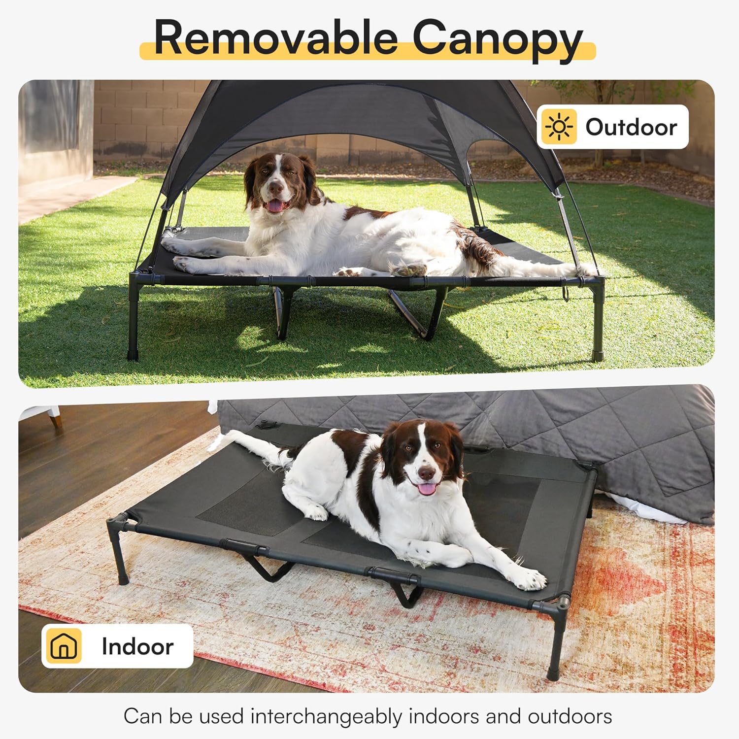 review SUPERJARE XLarge Elevated Dog Bed with Canopy, Outdoor Dog Bed for Large Dogs, Cooling Raised Dog Cot, Pet Cot, Durable Oxford Fabric, Extra Carrying Bag, for Camping, Beach - Black