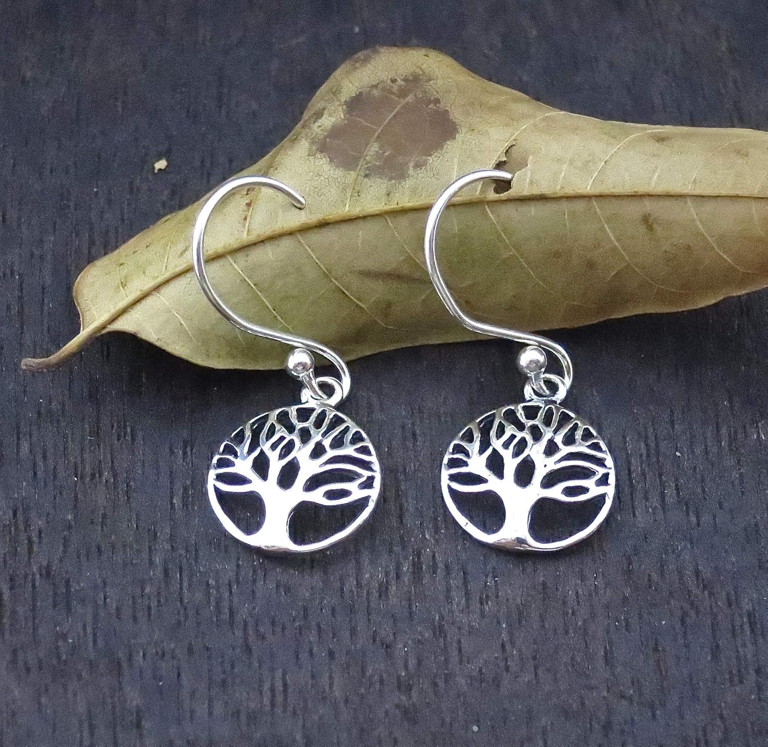 Tree of Life for women, Sterling Silver 925 dangle Boho Round Small silver, Everyday Drop Minimalist style accessories