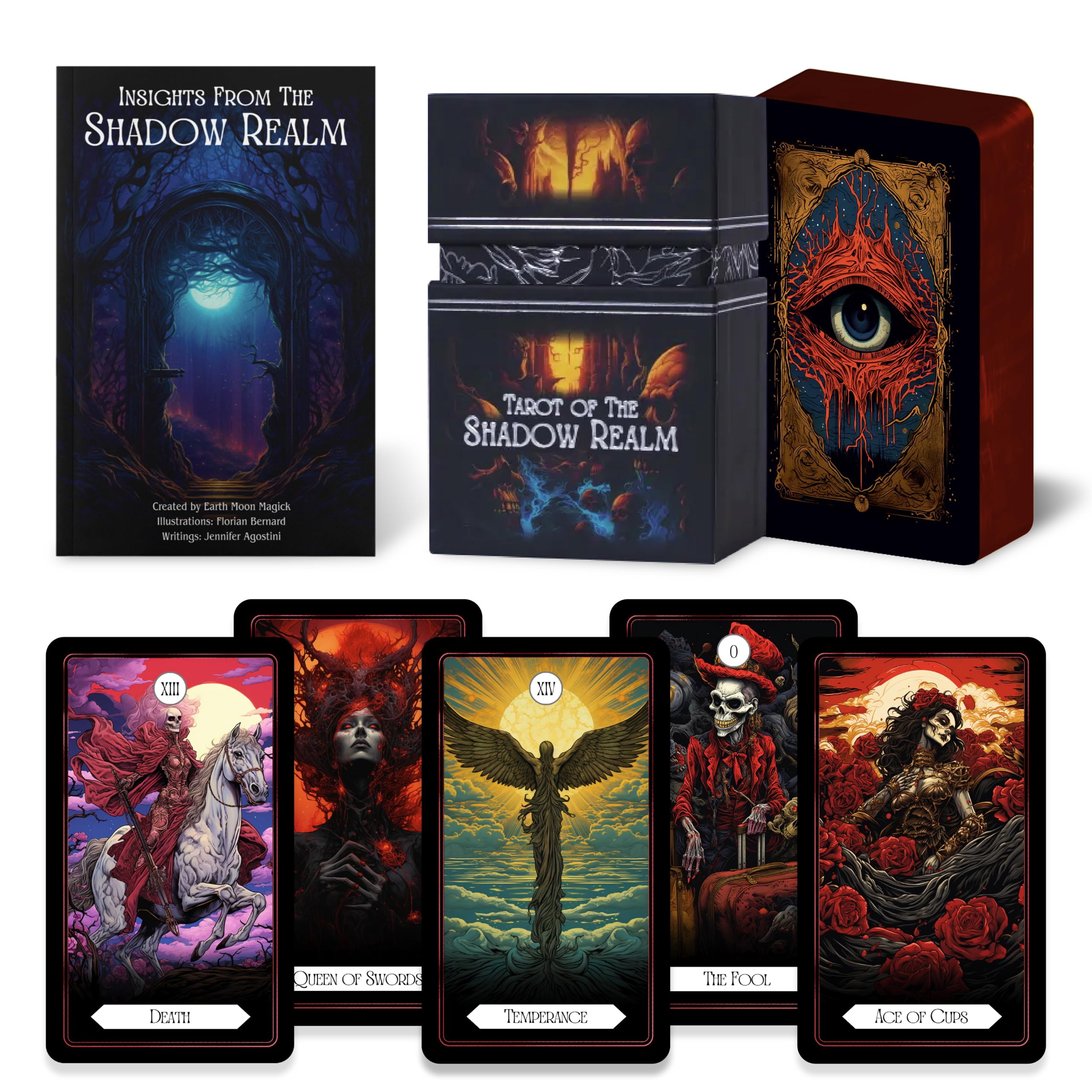 Earth Moon Magick - Tarot of The Shadow Realm - 78 + 2 Extra Cards, Guidebook with Keywords, Tarot Oracle Cards Set, Ideal for Shadow Work, Perfect for Beginners & Advanced Readers