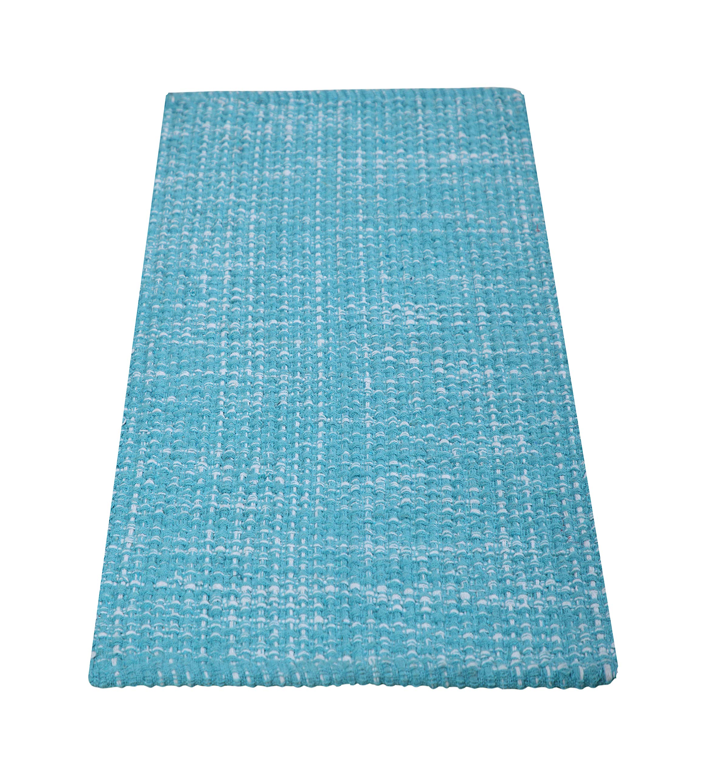 Chardin home Cotton Washable Rug Turquoise and White | 21x34 Bathroom Kitchen entryway | Reversible Handwoven Rug Machine Washable.