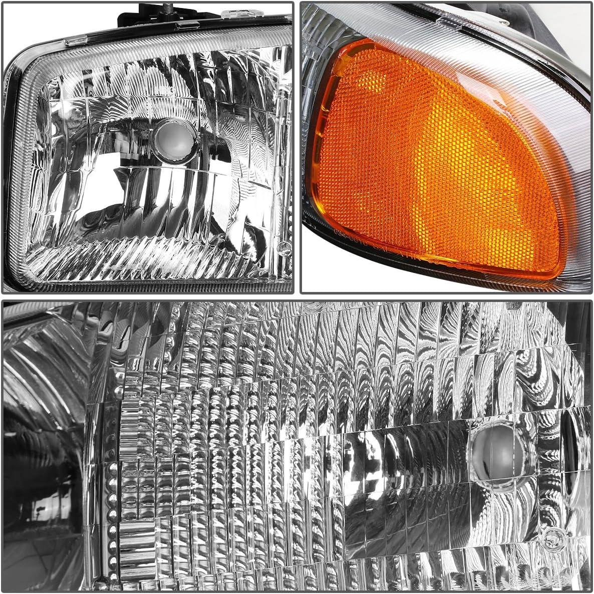 DNA MOTORING HL-OEM-SIE99-4P-CH-AM Chrome Amber Headlights Compatible with 99-07 Sierra Yukon