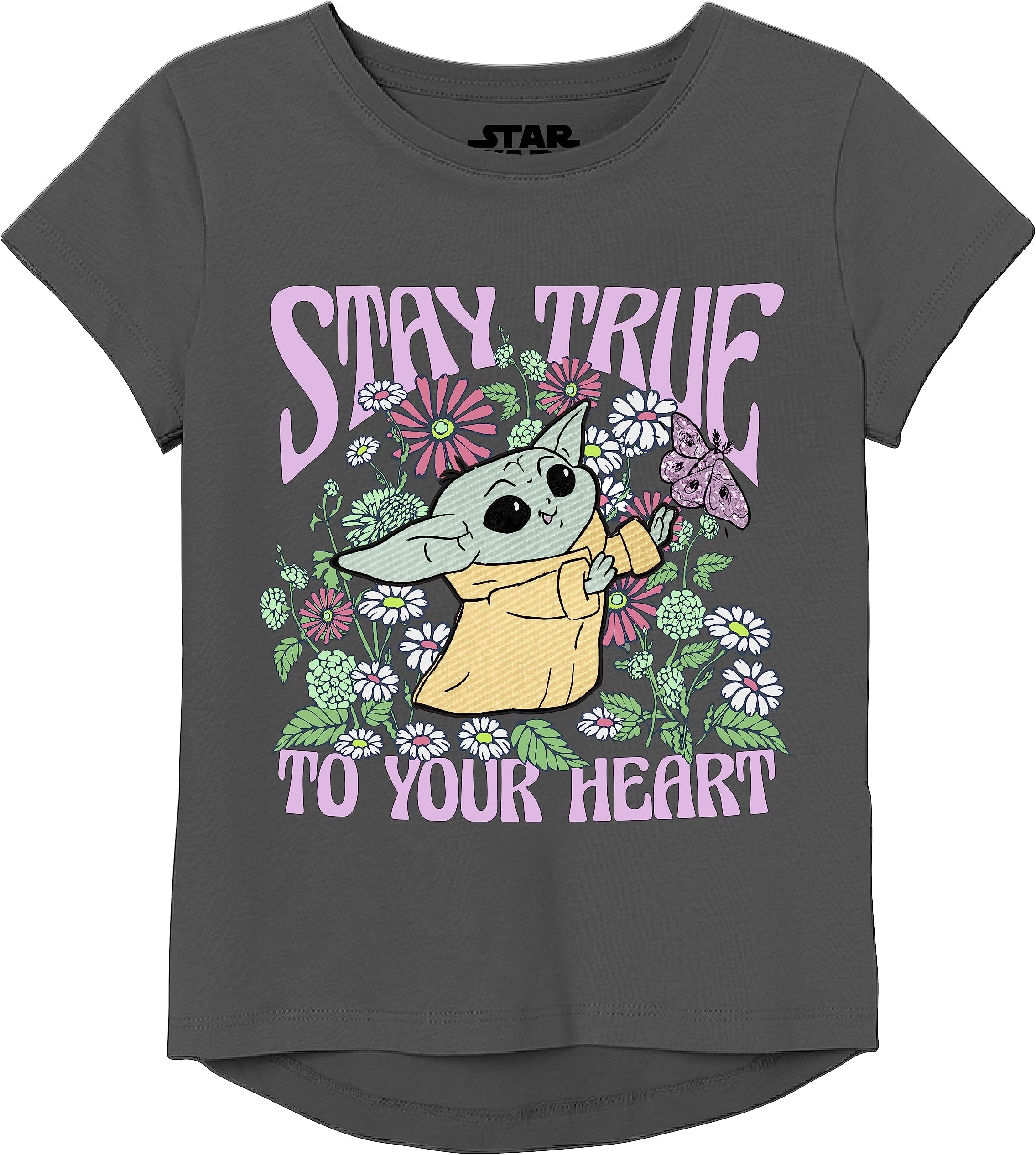 Girls' The Mandalorian Grogu The Child Vibing Short Sleeve Hi Lo T-Shirt