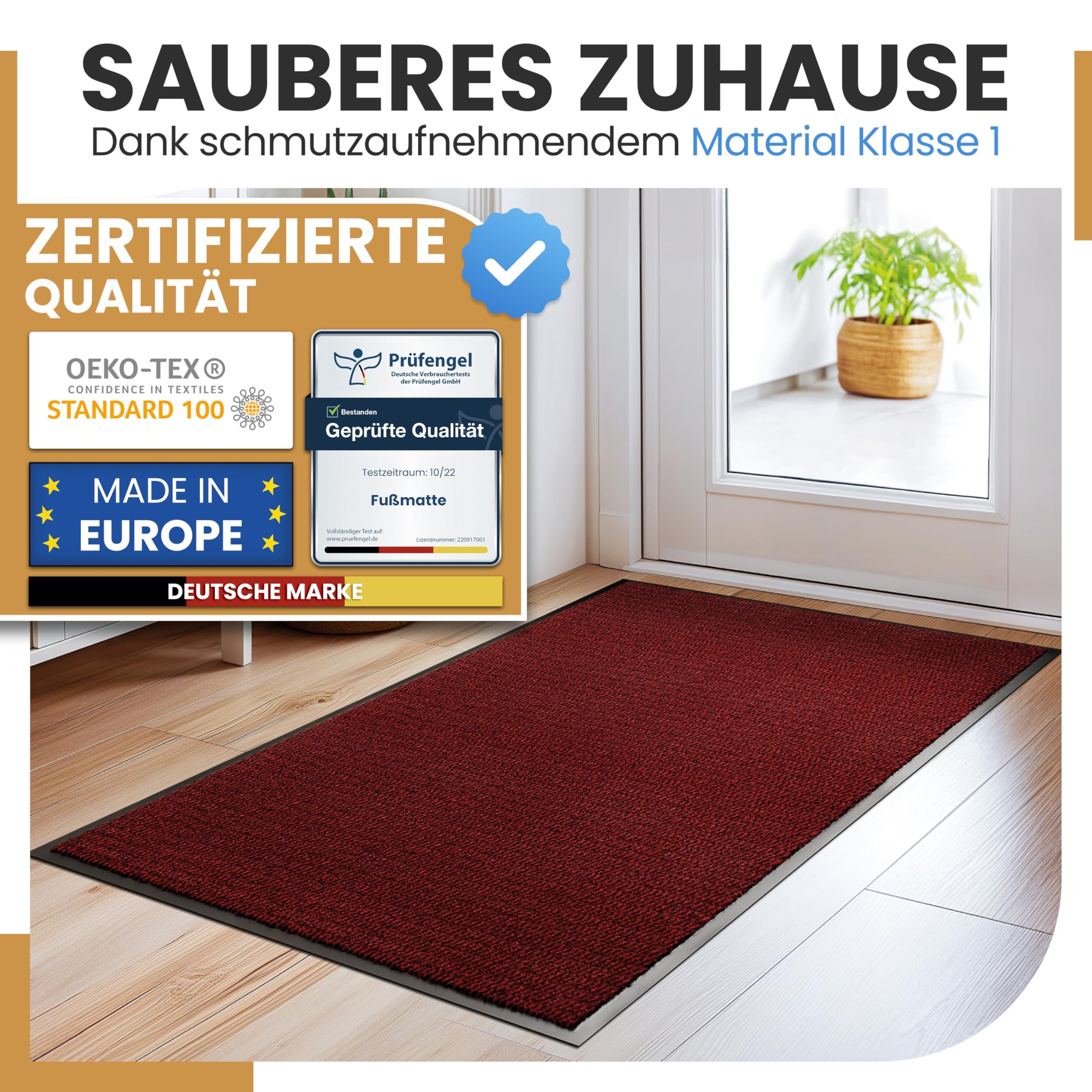 Bodenständig® Scarpe pulite grazie al tessuto assorbente (robusto), dimensioni perfette, colore rosso scuro, 90 x 150 cm, zerbino interno, zerbino interno per interni