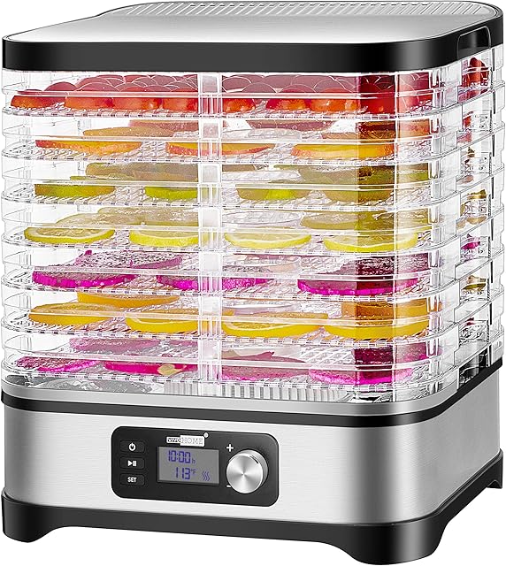 VIVOHOME Electric 400W 8 Trays Food Dehydrator Machine with 48H Timer and Temperature Control 95-176, BPA Free, Fine-meshed Plastic Sheet and Silicone Trivet Tong Included