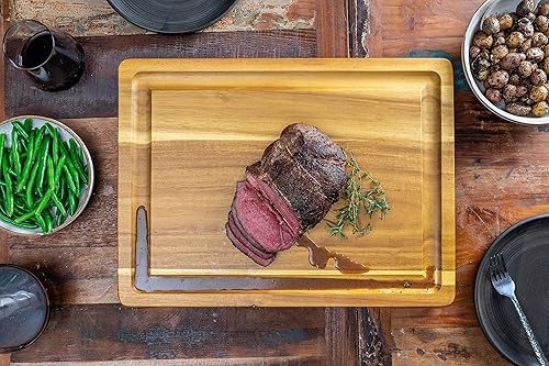 Miniatura 8 de Lipper International 1250 Acacia - Tabla de tallar de 1 1/2 pulgadas de grosor con pozo profundo y asas insertadas para cortar o servir carne, 20 x