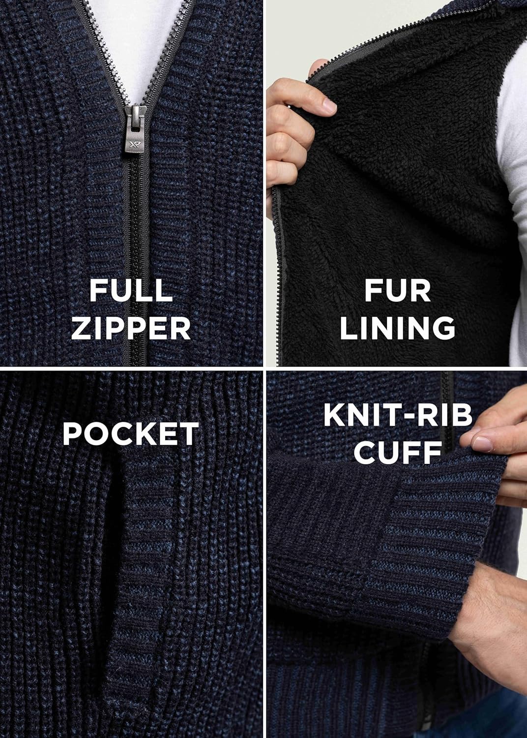 X RAY Mens Zip Up Cardigan Sweater for Men, Full Zip Slim Fit Knit Jacket for Spring (Big and Tall),