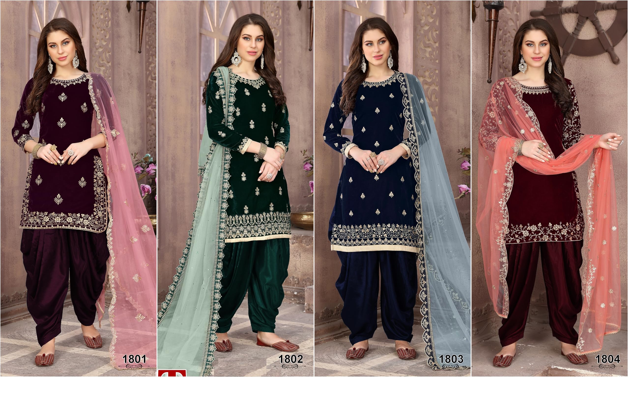 Emerald Velvet Designer Patiala Salwar Kameez with Embroidered Dupatta for Celebrations