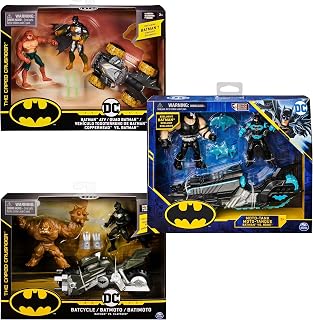 BATMAN Batcycle Vehicle with Exclusive and CLAYFACE 4-Inch Action Figures Black