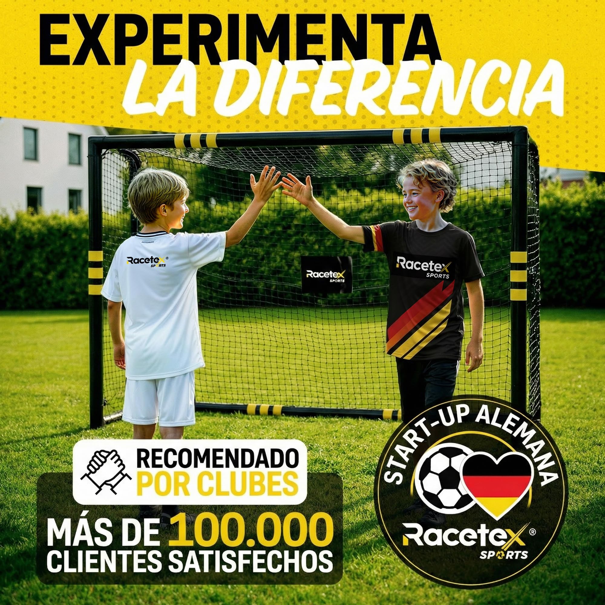 Portería de Fútbol Grande para Niños Racetex con Recubrimiento Anticorrosivo e Incluye Anclajes