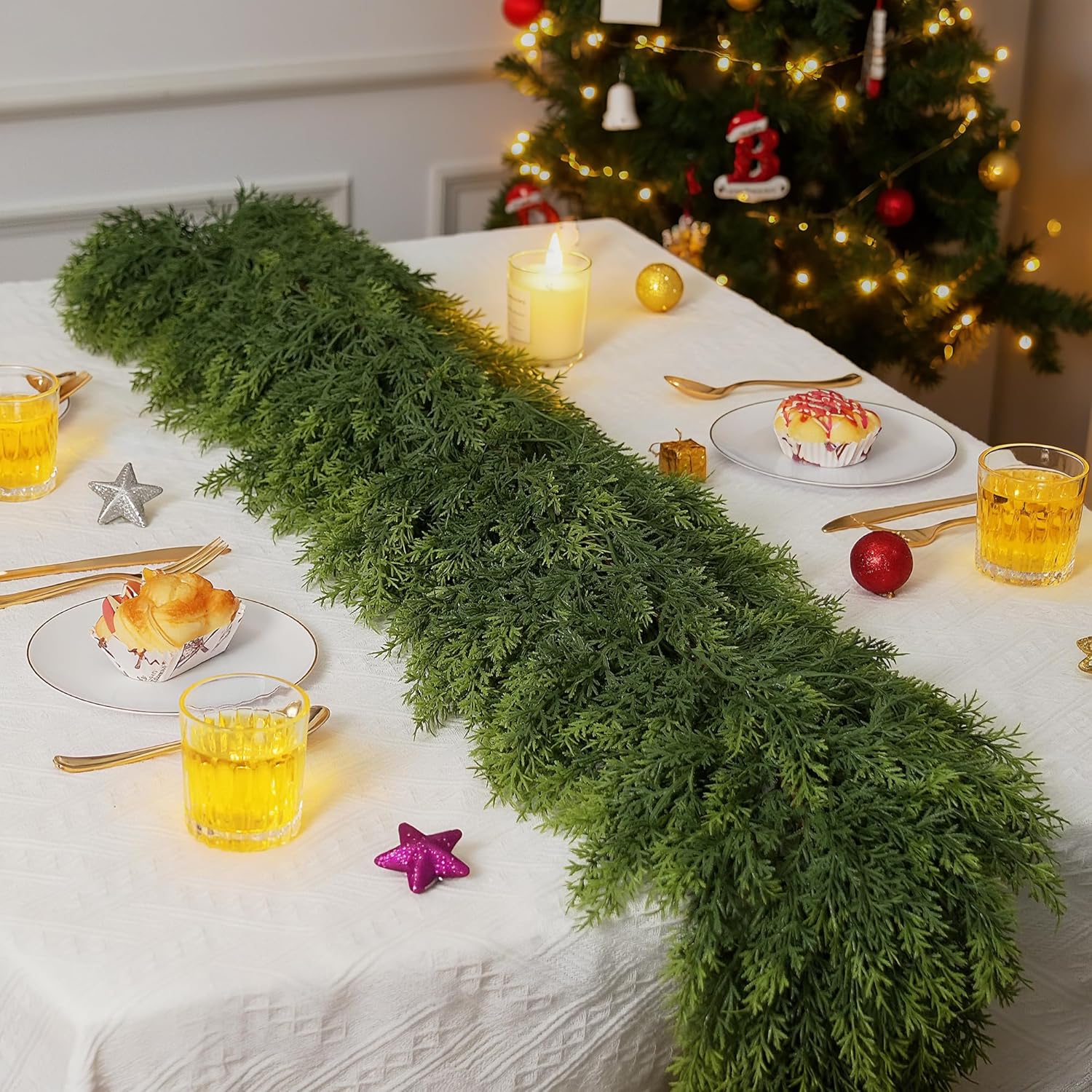 7FT Artificial Cedar Garland,Christmas Garland,Christmas Decorations,High-Density Cedar Garland