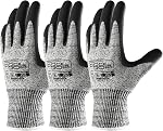 COOLJOB A3 Cut Resistant Safety Work Gloves for Men & Women, Sandy Nitrile Rubber Coated, Knife Proof HPPE and Metal Base, for Gardener, Worker, Construction, Black, 1 Pair, Small