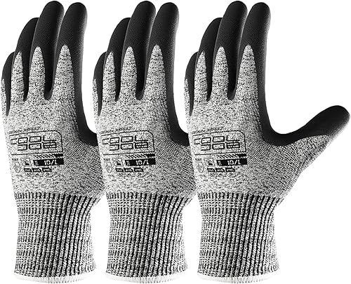 COOLJOB A3 Guantes de trabajo de seguridad resistentes a los cortes para hombres y mujeres, guantes de pesca de nitrilo recubiertos de goma gris,
