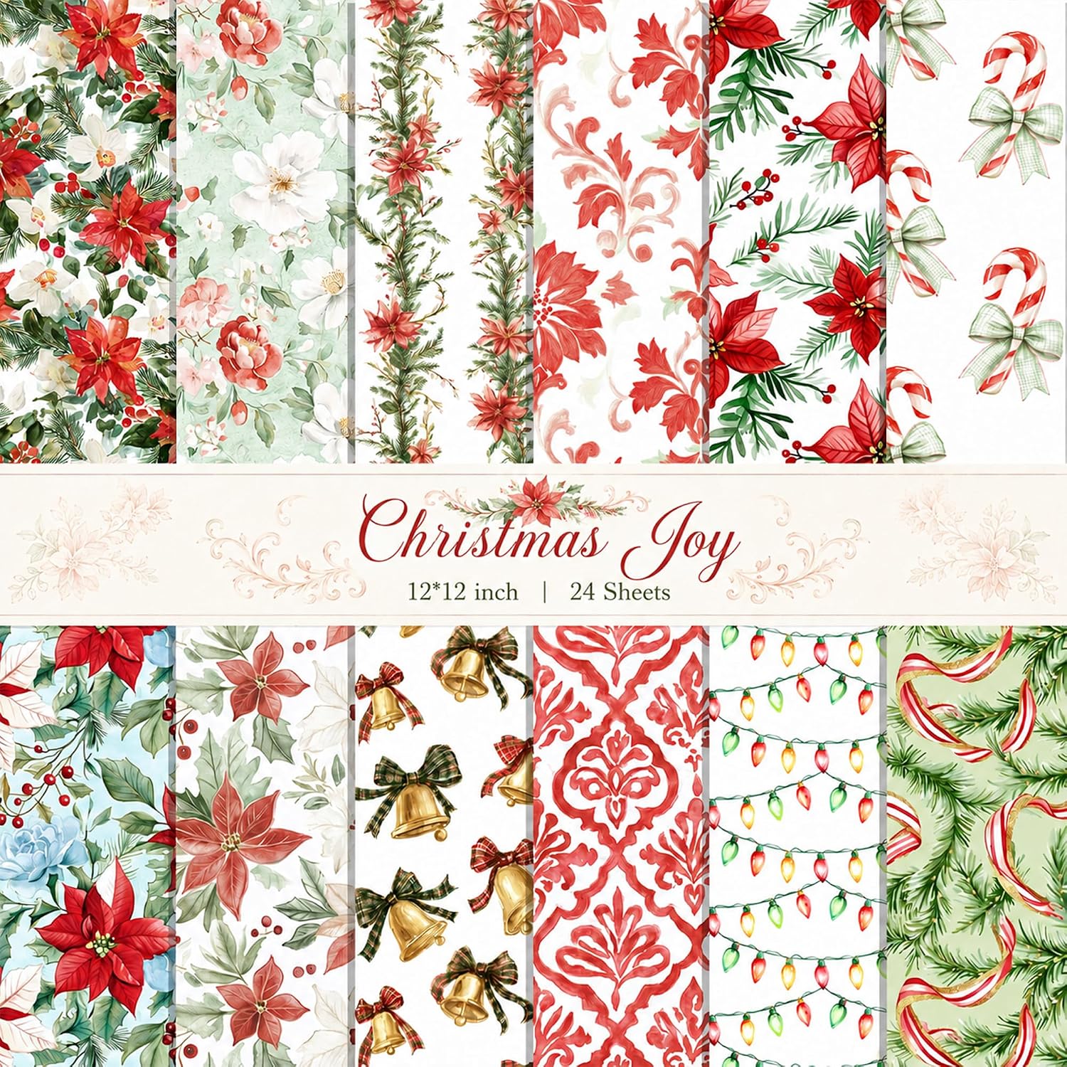 24 Sheets Christmas Scrapbook Paper, 12 x 12 Double Sided Holiday Paper Pad