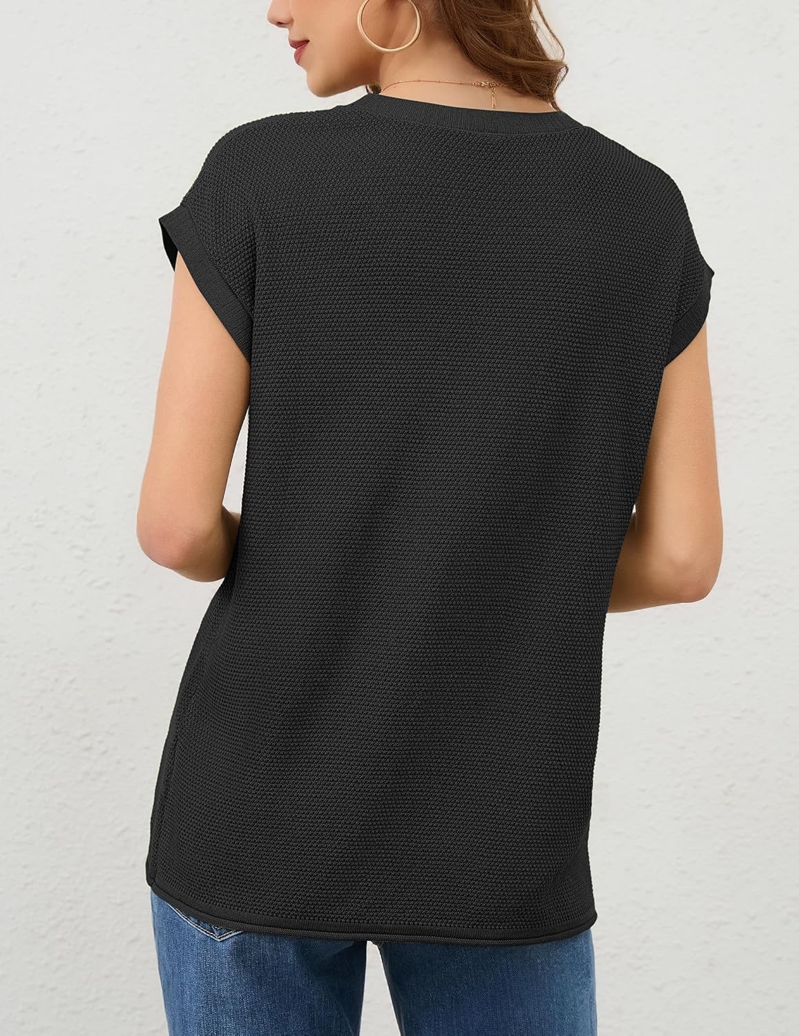 Neweek Womens Summer Cap Sleeve Tops Casual Crew Neck Sleeveless Knit Sweater Vest Loose Fit Lightweight Pullover Tank Tops - Image 5