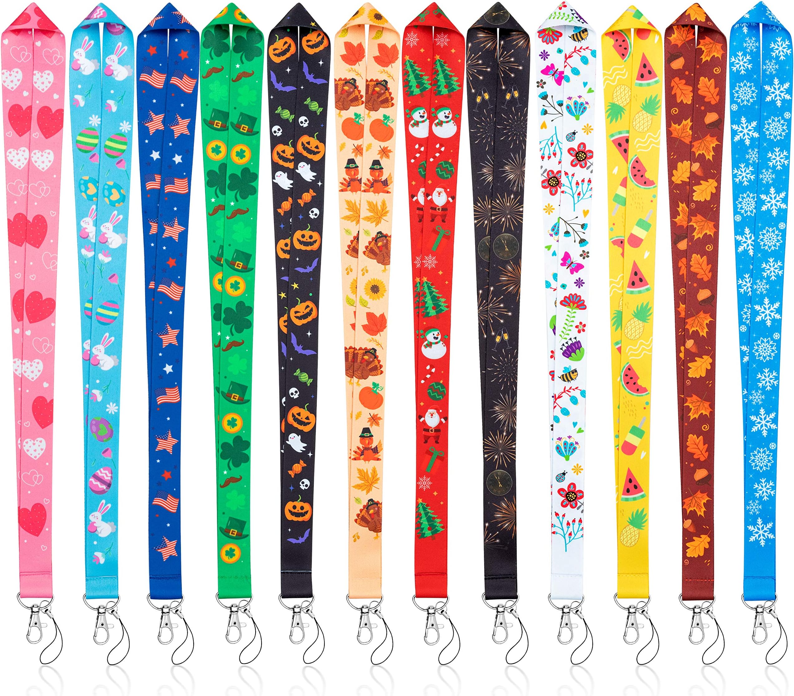 WATINC 12Pcs Seasonal Holiday Lanyards for ID Badges, Teacher Lanyard with Swivel Hook, Neck Keys Keychain Holders for Women Office Gifts St. Patrick's Day Easter Summer