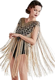 1920s Shawl Wraps Long Fringed Evening Cape Sequin Beaded Party Shawl