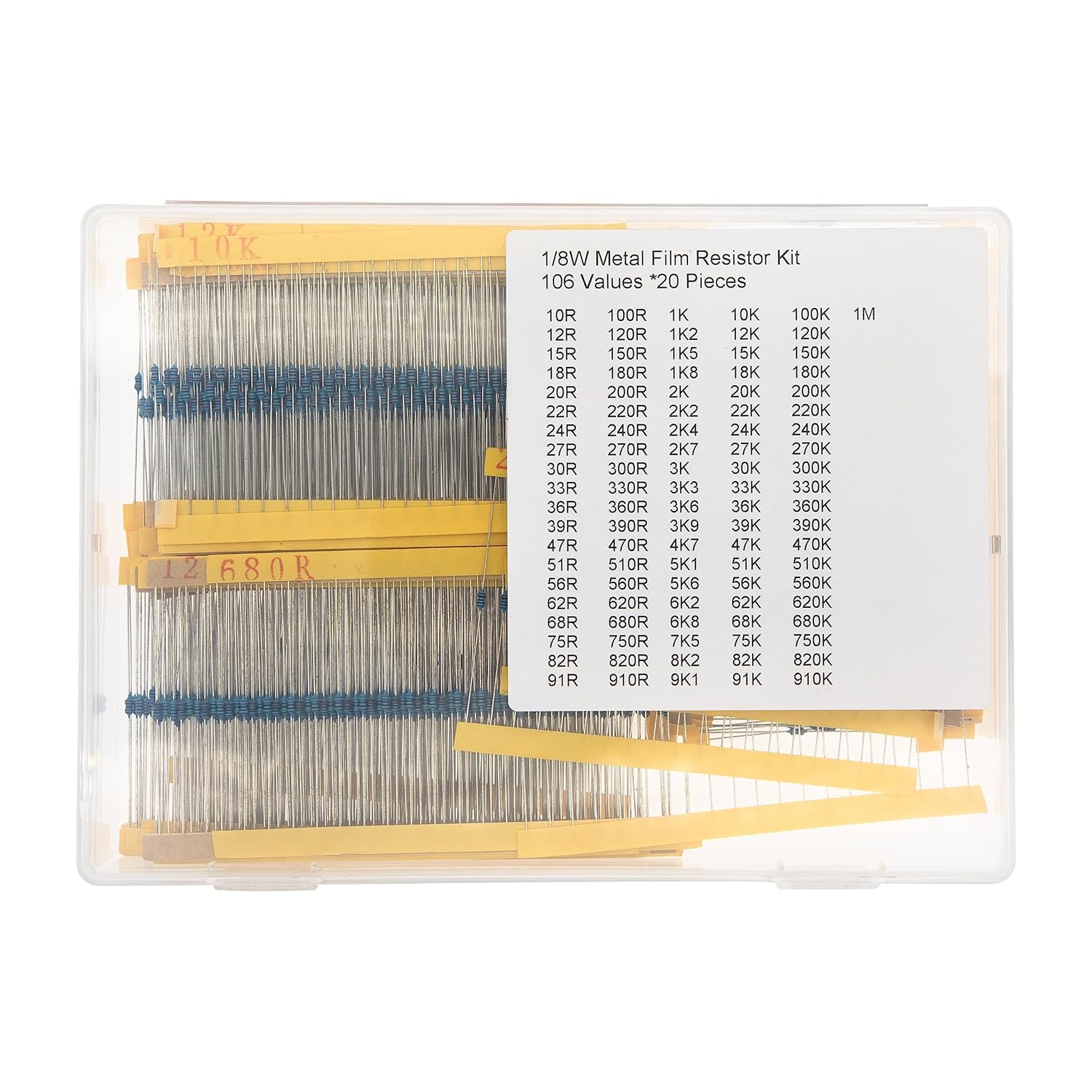 106 Values * 20 Pieces 1/8W 1% Metal Film Resistor Kit 10R to 1M