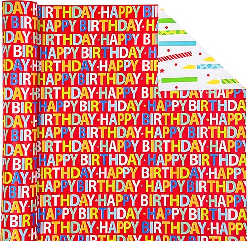 Miniatura 10 de WRAPAHOLIC Papel de regalo reversible, mini rollo, 17 pulgadas x 33 pies, diseño de helado para cumpleaños, vacaciones, fiestas, baby shower