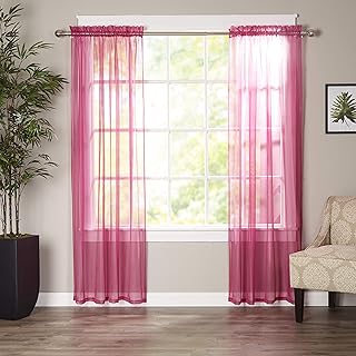 Elegant Comfort Luxury Sheer Curtains, Window Treatment Curtain Panels with Rod Pocket for Kitchen, Bedroom and Living Room (40 x 84-inches Long, Set of 2), Hot Pink - Buy now