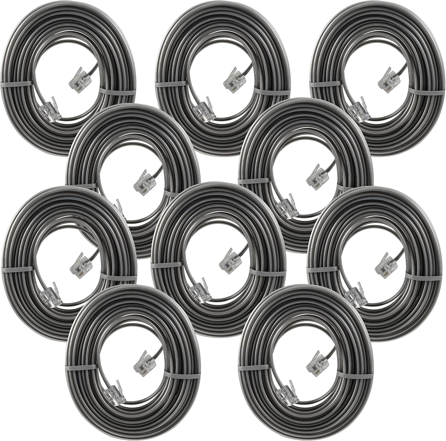 Power Gear Telephone Line Cord, 10 Pack, 25 Feet, Phone