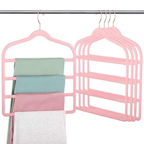 Velvet Pants Clothes Hanger Space Saving Non Slip Pants Shorts Hanger, Myfolrena Jeans Slack Trousers Hangers Multiple Velvet Hanger Closet Storage and Organization for Jeans,Scarf,Tie(Pink, 5)