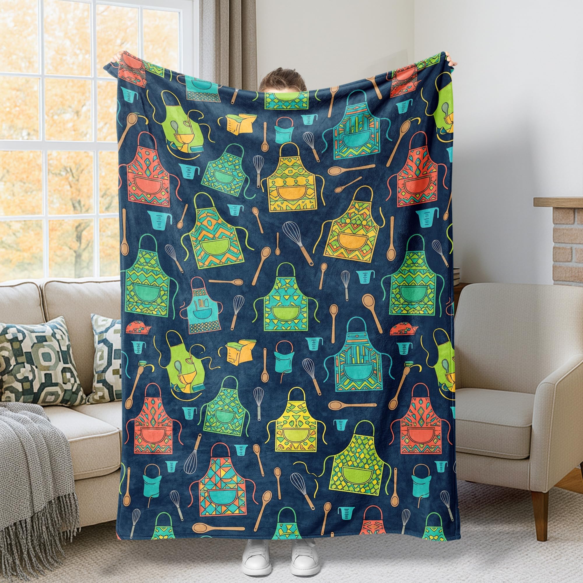 Couverture tablier de cuisine fourrure bleu automne anti-froid pour canapé lit et bureau