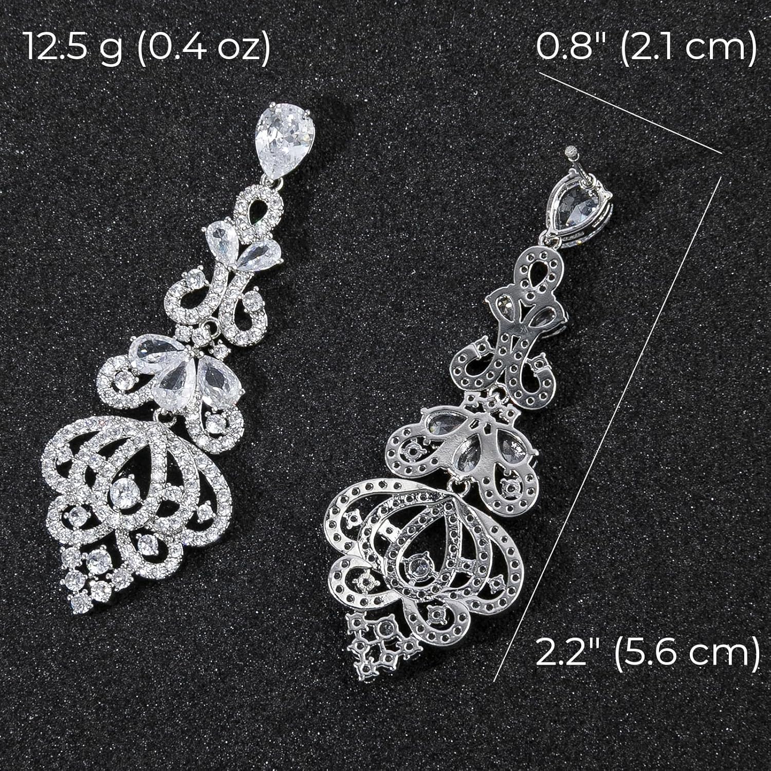 Sparkly Silver Chandelier Earrings for Women Dangling Fancy Cubic Zirconia Wedding Earrings for Brides Formal Jewelry - Image 2