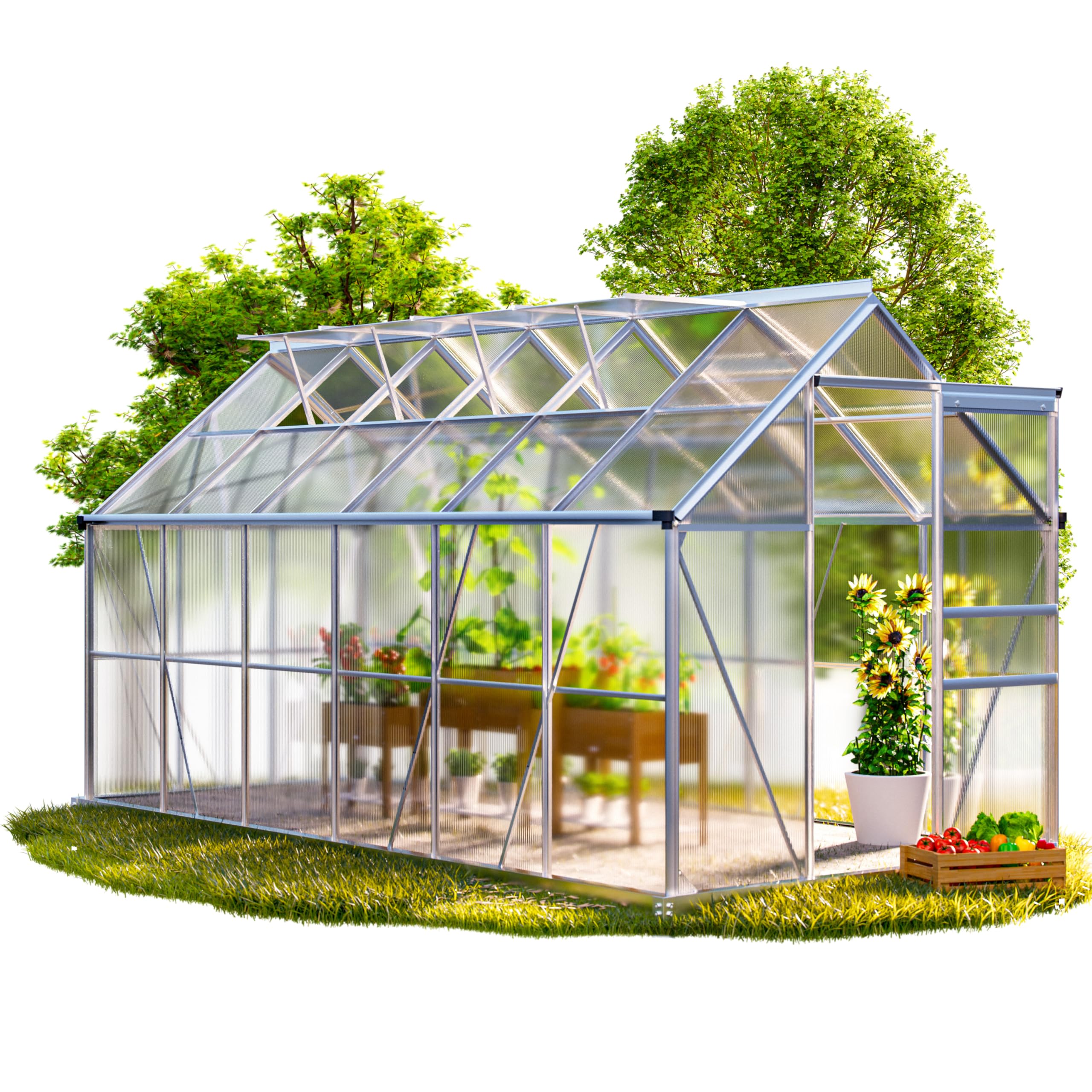 Serre de jardin aluminium 7,2m² Gardebruk avec 4 lucarnes pour potager de tomates