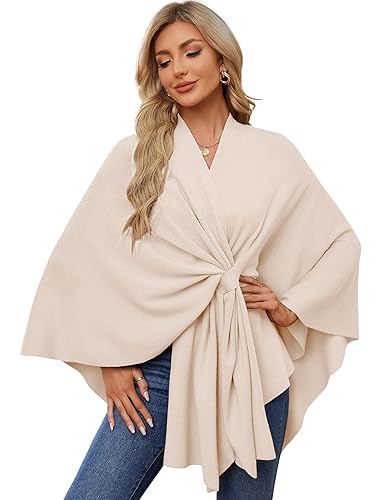 PULI Women's Elegant Shawl Wraps Soft Open Front Poncho Sweater