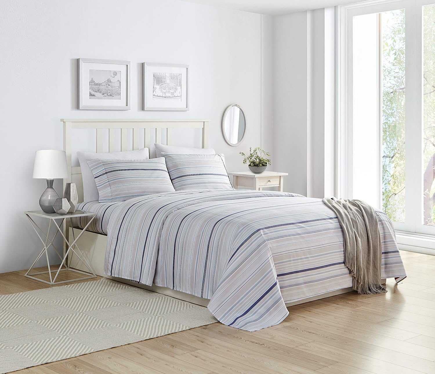 Elegant Comfort Ultra-Soft Double Brushed 4-Piece Microfiber Sheet Set. Beautiful Tropical Patterns, and Vibrant Solid Colors, Luxury, All-Season Bed Sheet Set - Multi-Colored Stripes, Queen