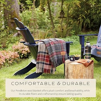 Pendleton Motor Robe Wool, Camping Blanket with Leather Carrier, Western Plaid for Outdoor Adventures and Cozy Home Comfort - Midnight Ombre
