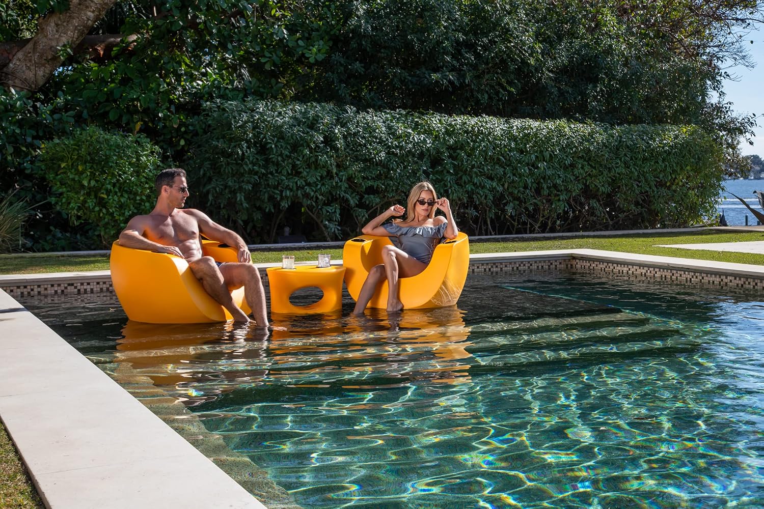 Tenjam Moon Chair in Pool Lounge Chairs for Sun Shelf Set of Two, Pool Chairs and Lounger for in Pool Tanning Ledge Support up to 12" of Water Depth (Custom Colors)