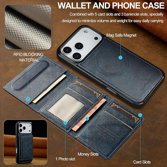 for iPhone 18 Pro/iPhone 17 Pro Wallet Case, Blue