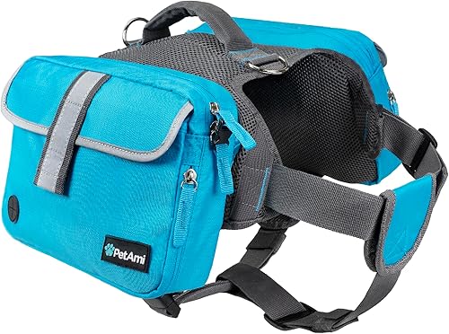 PetAmi Mochila para perros medianos y grandes, alforja para perros para llevar, arnés para senderismo con bolsillos laterales de seguridad