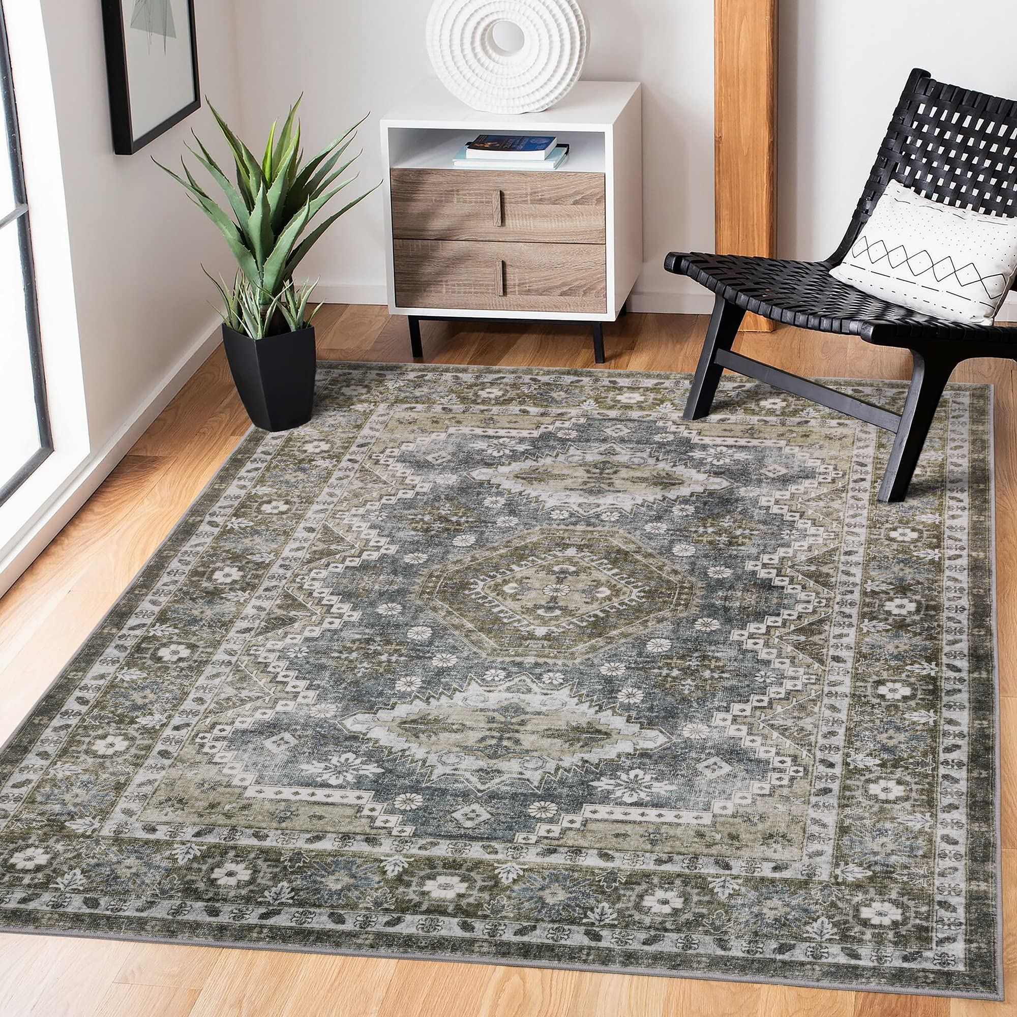 Rugland 8x10 Area Rugs Stain Resistant Washable Rug, Anti Slip